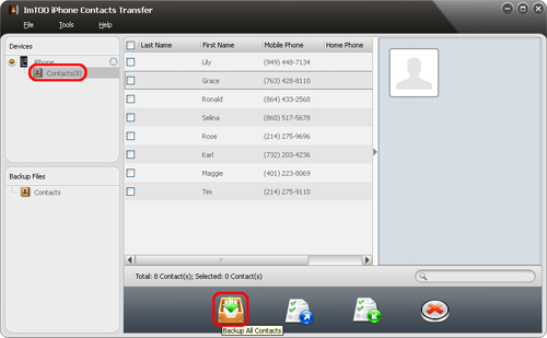 ImTOO iPhone Contacts Transfer - Back up